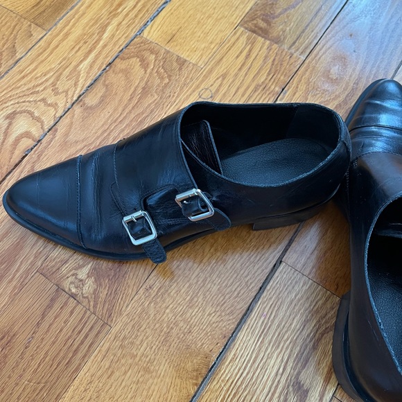 L'INTERVALLE Black Leather Double Buckle Oxfords - Picture 3 of 8